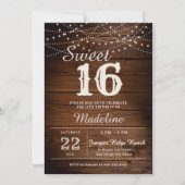 Invitation Rustic Wood String Lights Barn Elegant Sweet 16 (Devant)