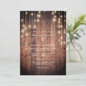 Invitation Rustic Wood String Lights Elegant QR Code Wedding (Debout devant)