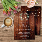Invitation Rustic wood string lights monogram country Wedding