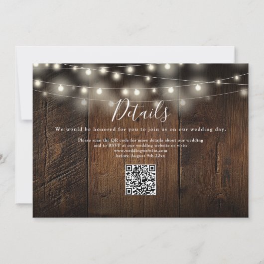 Invitation Rustic Wood String Lights Photo QR code Wedding (Dos)