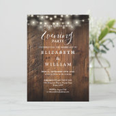 Invitation Rustic Wood String Lights Wedding Evening Party (Debout devant)