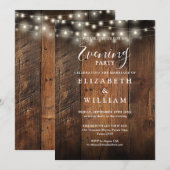 Invitation Rustic Wood String Lights Wedding Evening Party (Devant / Derrière)