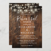 Invitation Rustic Wood String Lights Wedding Rehearsal Dinner (Devant / Derrière)