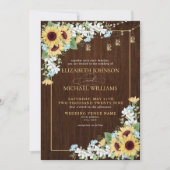 Invitation Rustic Wood Sunflower Dusty Blue Floral Wedding In (Devant)