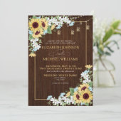 Invitation Rustic Wood Sunflower Dusty Blue Floral Wedding In (Debout devant)