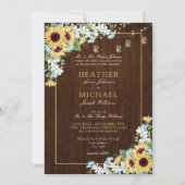 Invitation Rustic Wood Sunflower Dusty Blue Floral Wedding In (Devant)