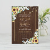 Invitation Rustic Wood Sunflower Dusty Blue Floral Wedding In (Debout devant)