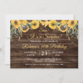 Invitation Rustic Wood Sunflower Surprise fête d'anniversaire (Devant)