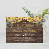 Invitation Rustic Wood Sunflower Surprise fête d'anniversaire (Debout devant)