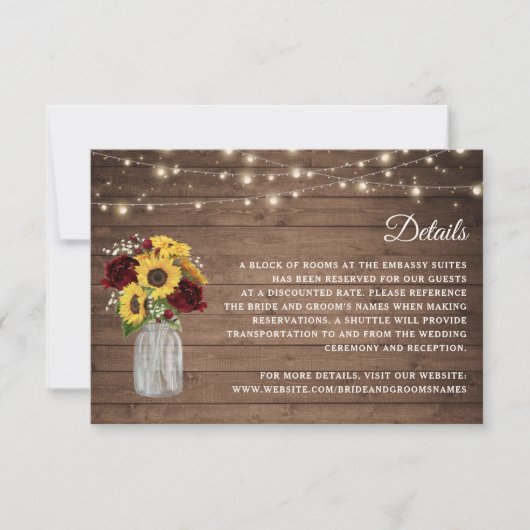 Invitation Rustic Wood Sunflowers Bourgogne Détails Mariage (Devant)