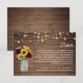 Invitation Rustic Wood Sunflowers Bourgogne Détails Mariage (Devant / Derrière)