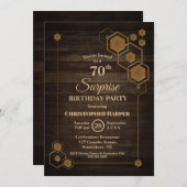 Invitation Rustic Wood Surprise 70e anniversaire fête (Devant / Derrière)