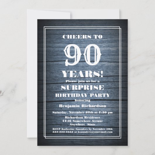 Invitation Rustic Wood Surprise 90e fête d'anniversaire (Devant)
