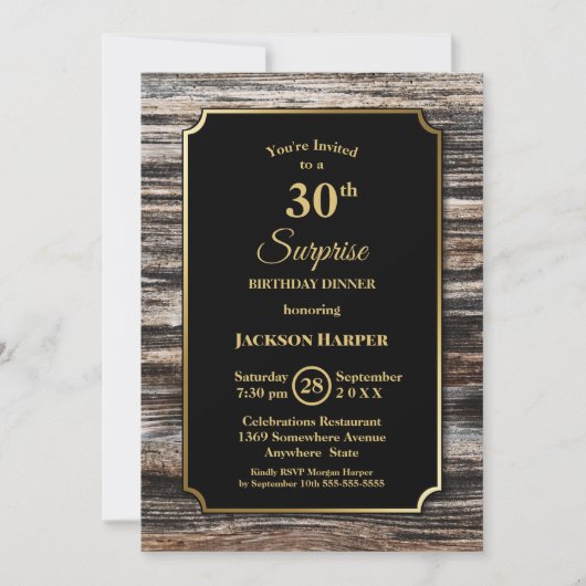 Invitation Rustic Wood Surprise Dîner d'anniversaire 30e (Devant)