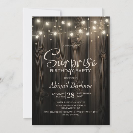 Invitation Rustic Wood Surprise fête d'anniversaire (Devant)