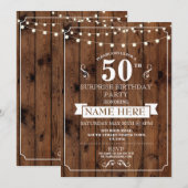 Invitation Rustic Wood Surprise fête d'anniversaire 50e Invit (Devant / Derrière)