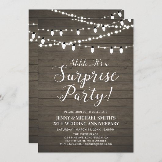Invitation Rustic Wood Surprise Mariage fête d'anniversaire (Devant / Derrière)
