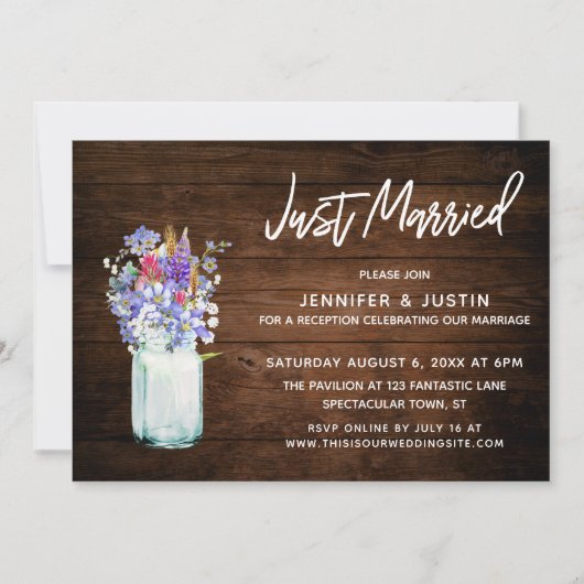 Invitation Rustic Wood vient de se marier Fleurs sauvages à M (Devant)