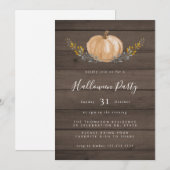 Invitation Rustic Wood Watercolor Citrouille Halloween Party (Devant / Derrière)