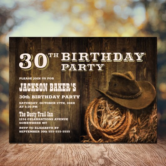 Invitation Rustic Wood Western 30e fête d'anniversaire