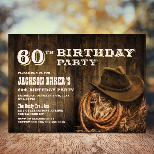 Invitation Rustic Wood Western 60e fête d'anniversaire