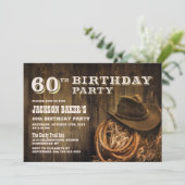 Invitation Rustic Wood Western 60e fête d'anniversaire (Debout devant)