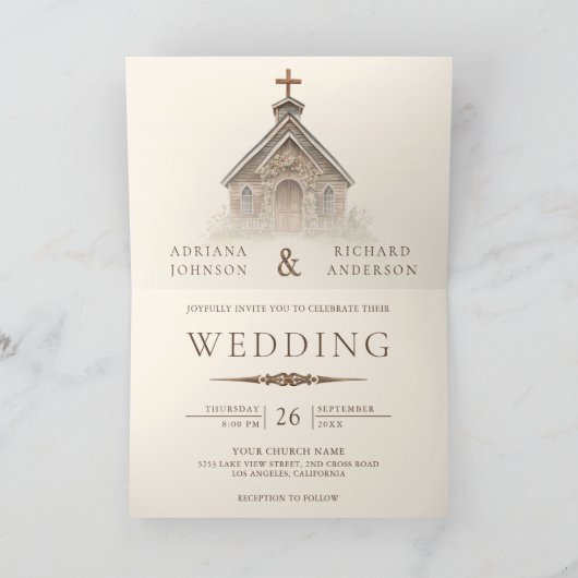 Invitation Rustic Wood Western Chapel All in One Wedding (Intérieur)