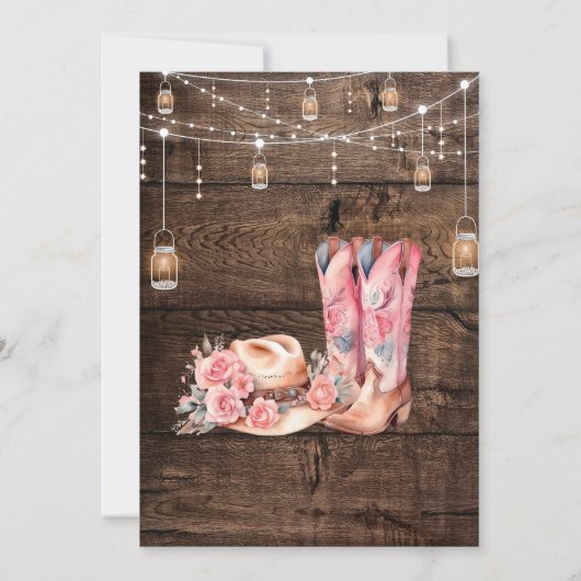 Invitation Rustic Wood Western Enregistrer la date Cowgirl An (Dos)