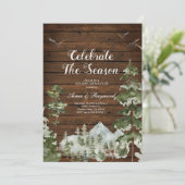 Invitation Rustic Wood Winter Célébrez la saison open house (Debout devant)