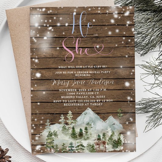 Invitation Rustic Wood Winter Forest Mountain Révélation de g