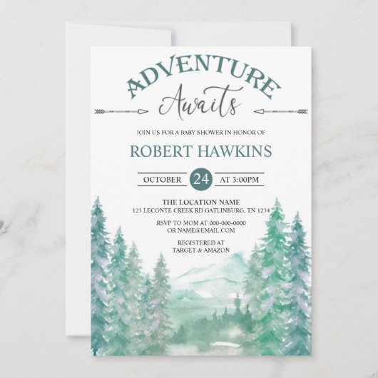 Invitation Rustic Woodland Adventure Attend Baby shower Invit (Devant)