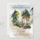 Invitation Rustic Woodland Adventure Attend Boy Baby shower (Devant)