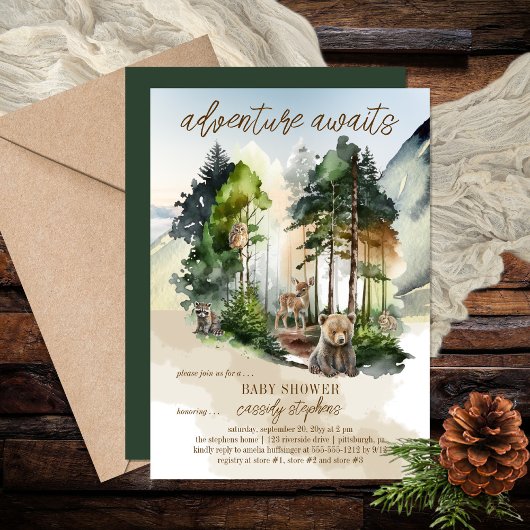 Invitation Rustic Woodland Adventure Attend Boy Baby shower