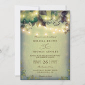Invitation Rustic Woodland Barn String Lights QR Code Wedding (Devant)