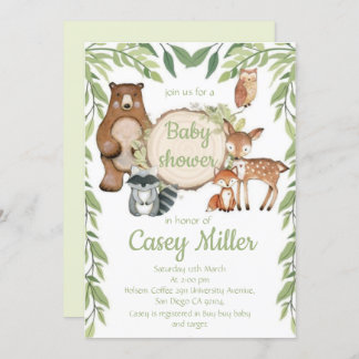 Invitation Rustic Woodland Forest Animal Baby show Kaart