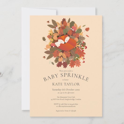 Invitation Rustic Woodland Fox Cub Bébé Sprinkl (Devant)