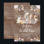 Invitation Rustic Woodland Friends Wild One Birthday Party<br><div class="desc">Bêtes boisés sauvages un garçon anniversaire Invitation sur un arrière - plan de bois brun rustique avec un dos de coordination.</div>