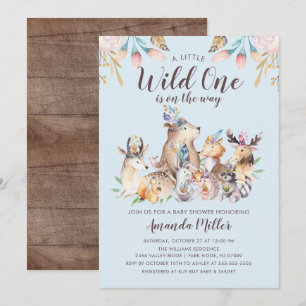 Invitation Rustic Woodland Friends Wild One Boys Baby shower