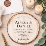 Invitation Rustic Woodland Round Wood Slice forest wedding<br><div class="desc">Rustic woodland wedding invitation featuring a round wood slice design with natural tree ring background texture (*background is printed on round paper). Perfect for forest, outdoor, barn, and country weddings. This flat round invitation has a rustic wood grain look and can be fully personalized with your names, date, and wedding...</div>