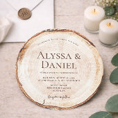 Invitation Rustic Woodland Round Wood Slice forest wedding