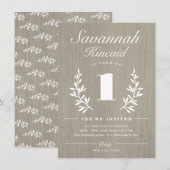 Invitation Rustic Woods 1er anniversaire (Devant / Derrière)
