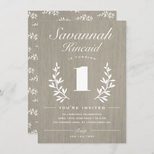 Invitation Rustic Woods 1er anniversaire (Devant / Derrière)