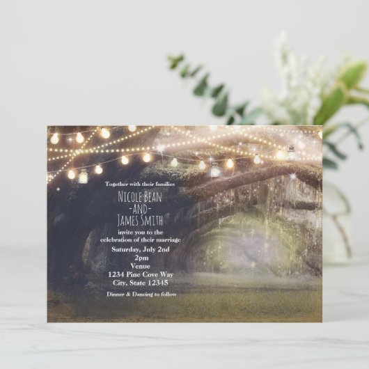 Invitation Rustic Woods Enchanted Forest & Lumières Mariage (Debout devant)