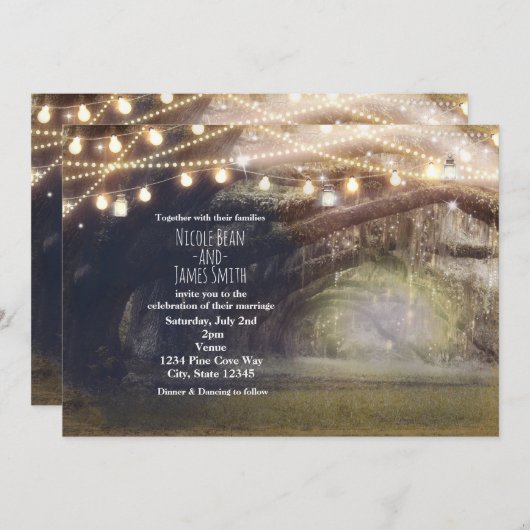 Invitation Rustic Woods Enchanted Forest & Lumières Mariage (Devant / Derrière)