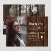 Invitation Rustic Woodsy 2 Photo Wood Graduation Party (Devant / Derrière)