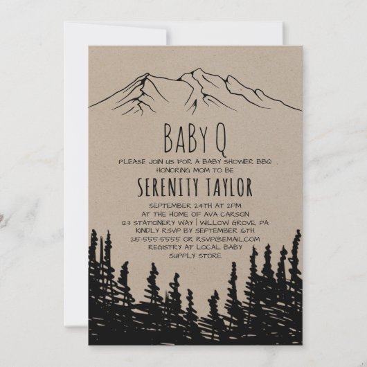 Invitation Rustic Woodsy Mountain Baby Q (Devant)