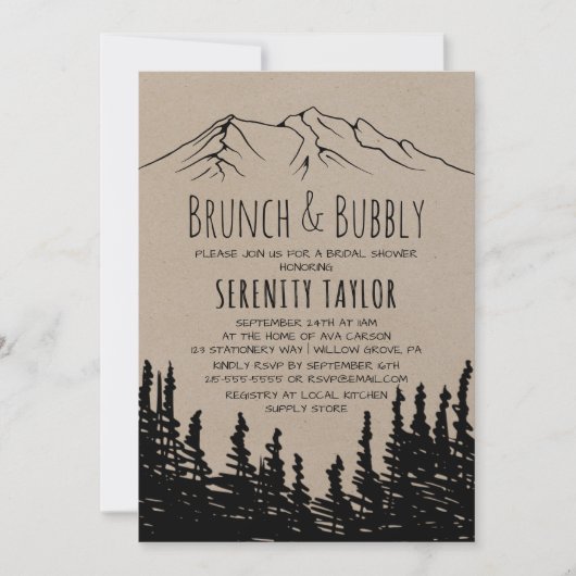 Invitation Rustic Woodsy Mountain Brunch & Bubbly (Devant)