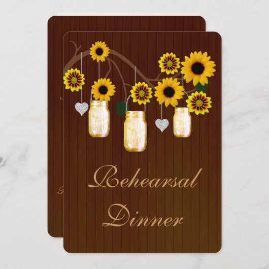 Invitation Rustic Yellow Mason Jars Dîner de répétition Invit (Devant / Derrière)