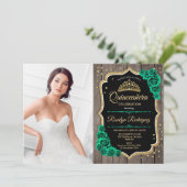 Invitation RusticEmerald Green Photo Quinceanera (Debout devant)