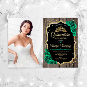 Invitation RusticEmerald Green Photo Quinceanera